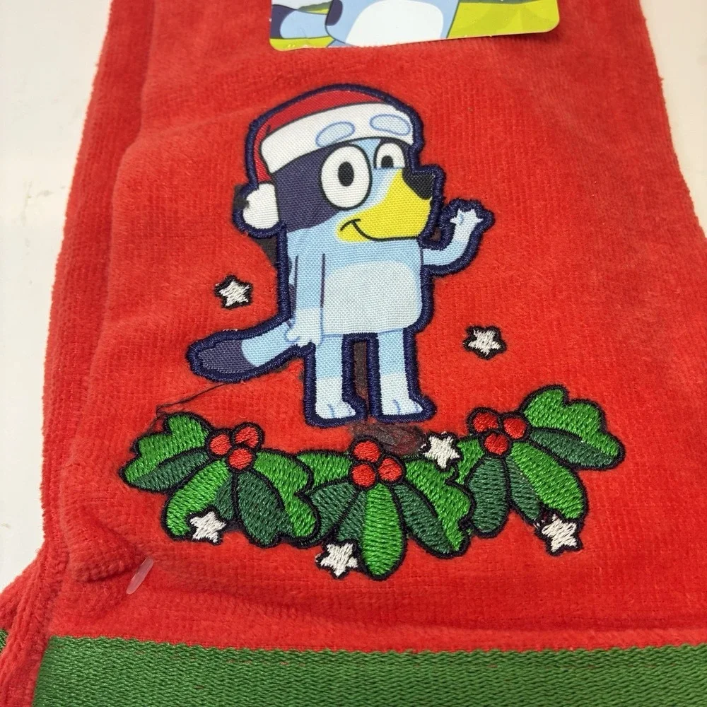 Christmas Bluey Santa Hat Red Hand Towels 2 Pack Cotton 15